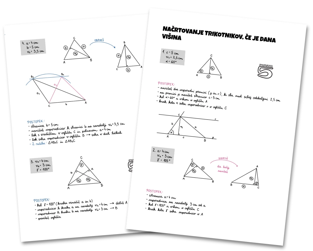 učni listi za načrtovanje trikotnikov